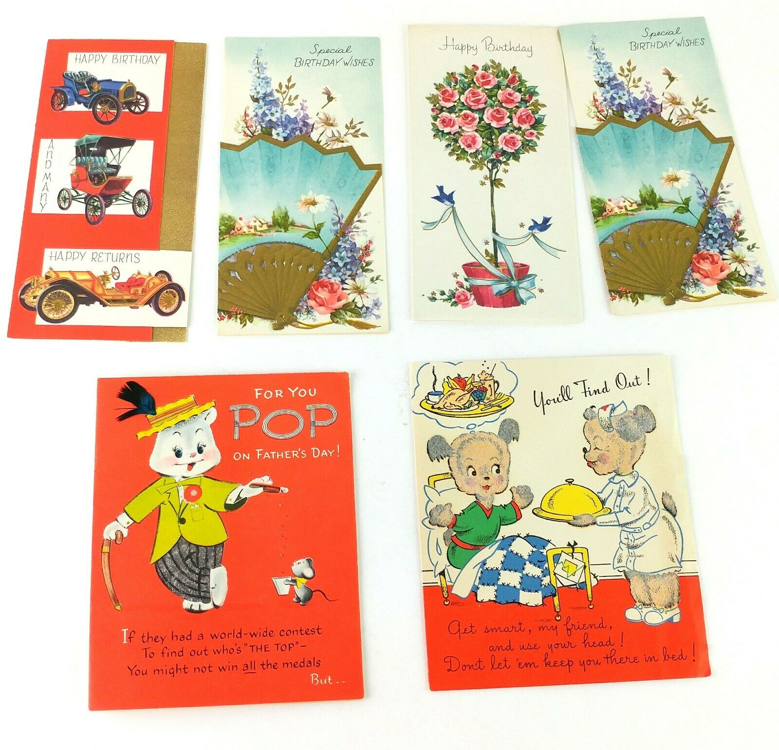 Lot Vintage Used Greeting Cards Happy Birthday Dog Mouse Cat Cars Get Well  D7