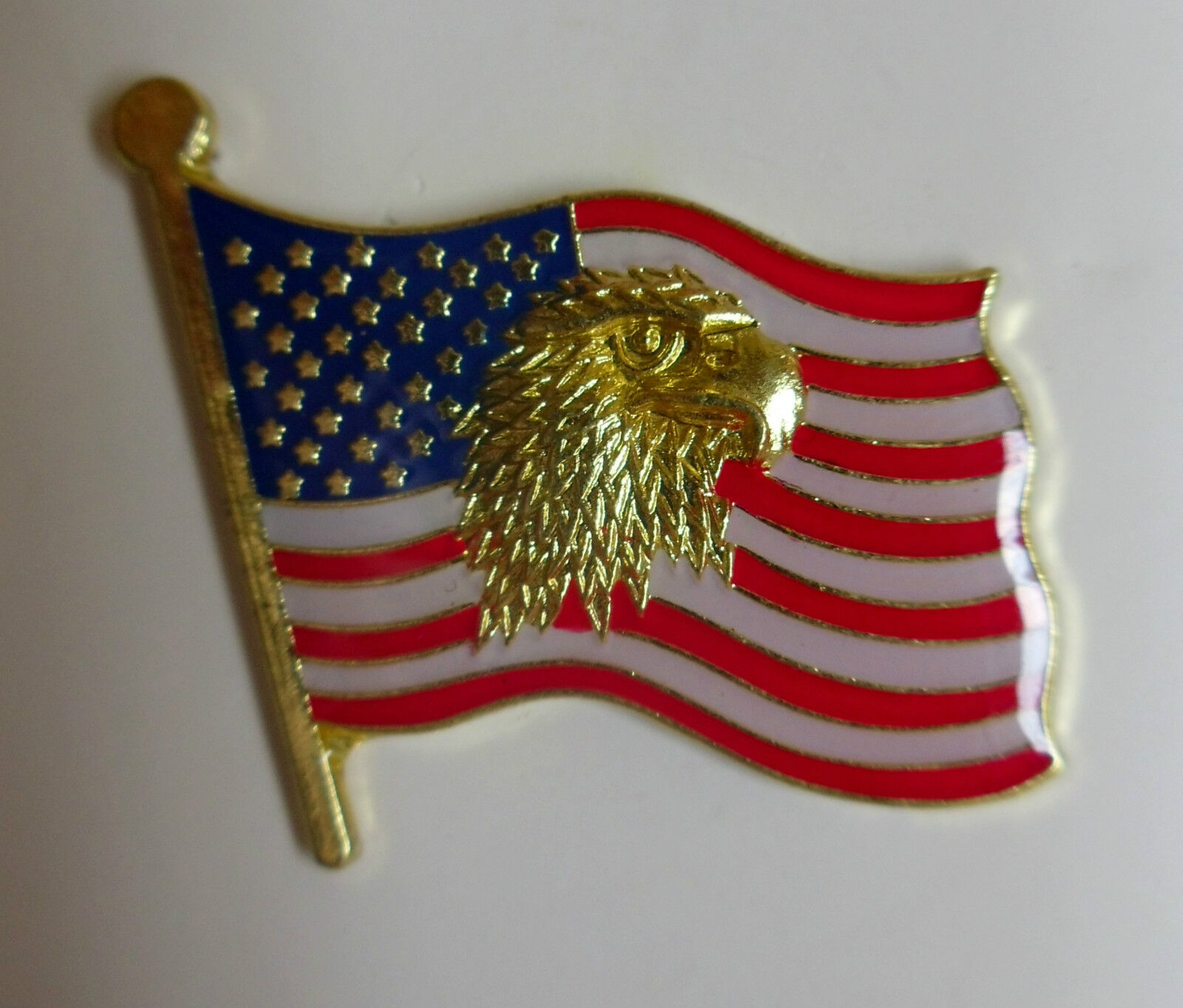 Usa Flag With Gold Eagle Head Leather Jacket Or Hat Tack Lapel Pin Great Biker