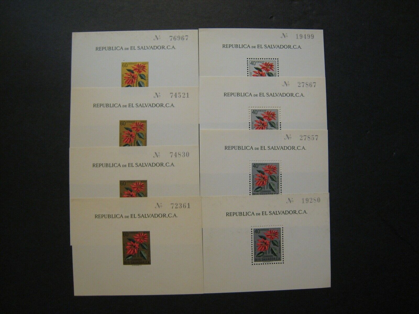 El Salvador Souvenir Stamp Sheets Lot Of 8 Topic: Flowers (mnh Og)