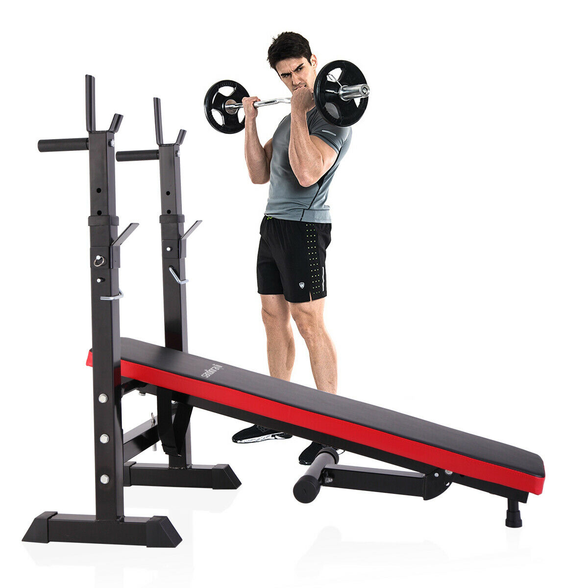 Folding Weight Bench With Rack Adjustable Lifting Strength Gym Workout Home Gym