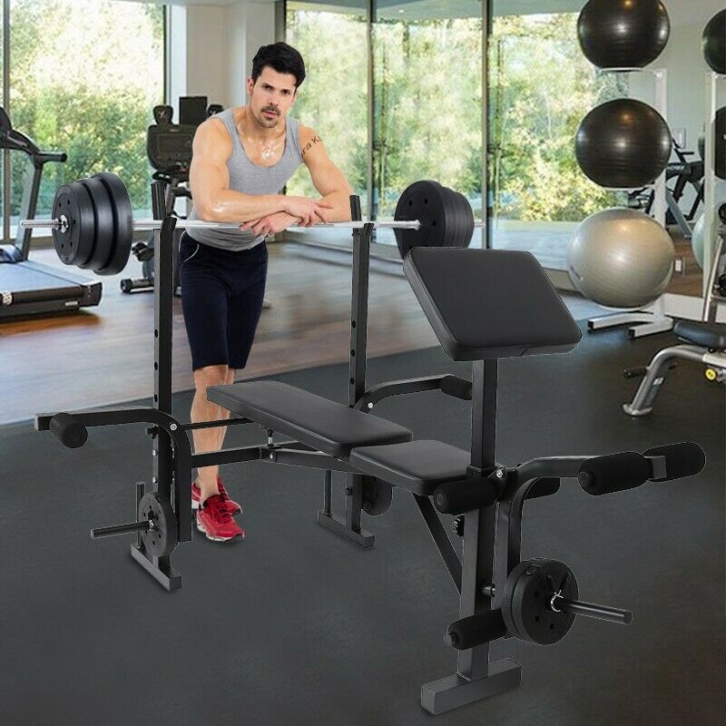 Adjustable Weight Lift Bench Rack Set Fitness Barbell Dumbbell Workout New