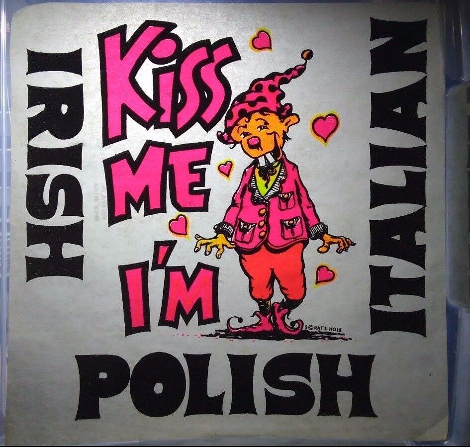 Vintage 1970's Rat's Hole Iron-on Transfer "kiss Me I'm Irish/polish/italian"