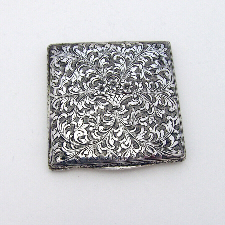 Engraved Square Compact Italian 800 Silver