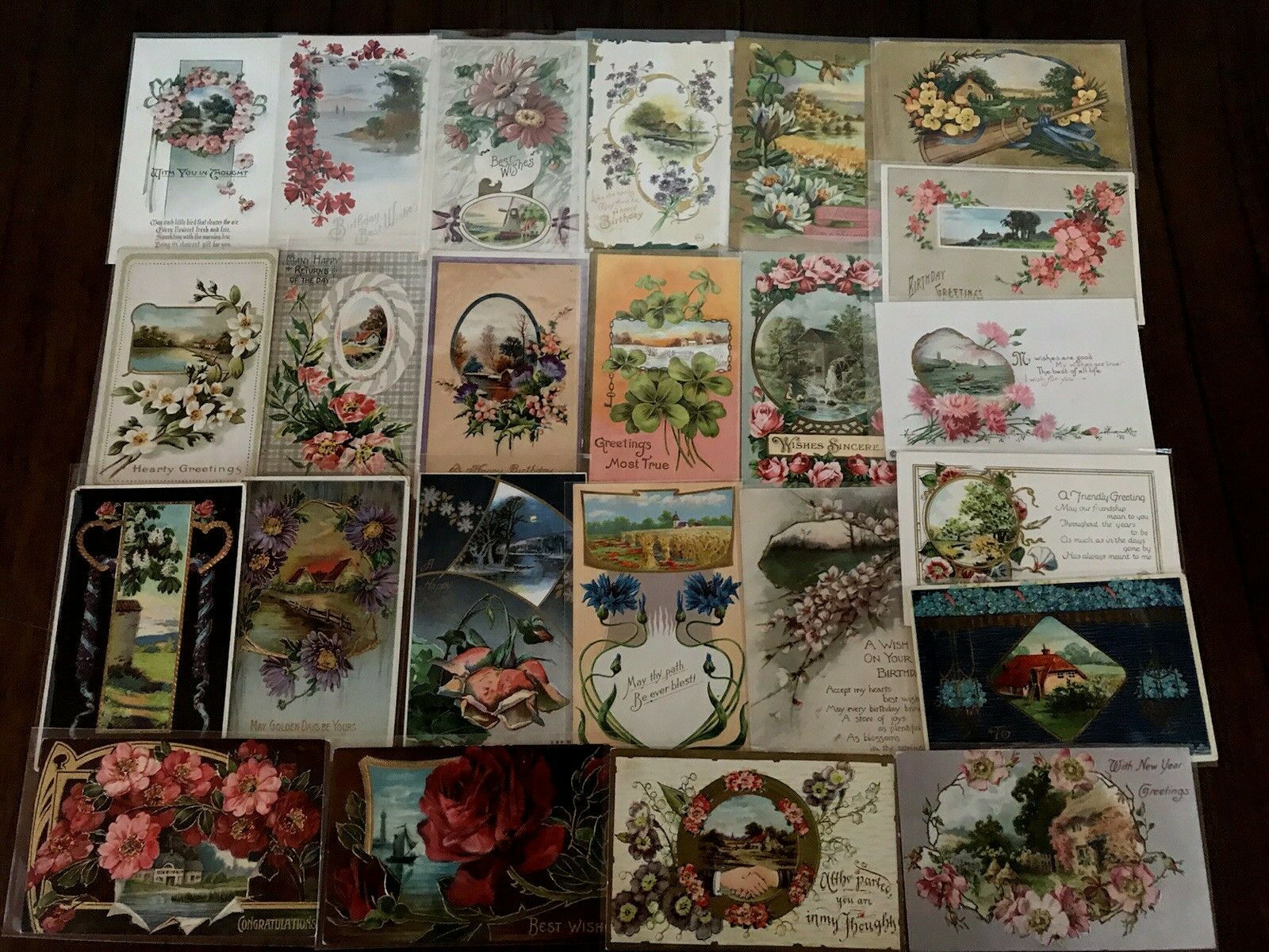 ~lot Of 25~ Pretty ~flowers & Scenes~antique Floral Greetings Postcards-k461