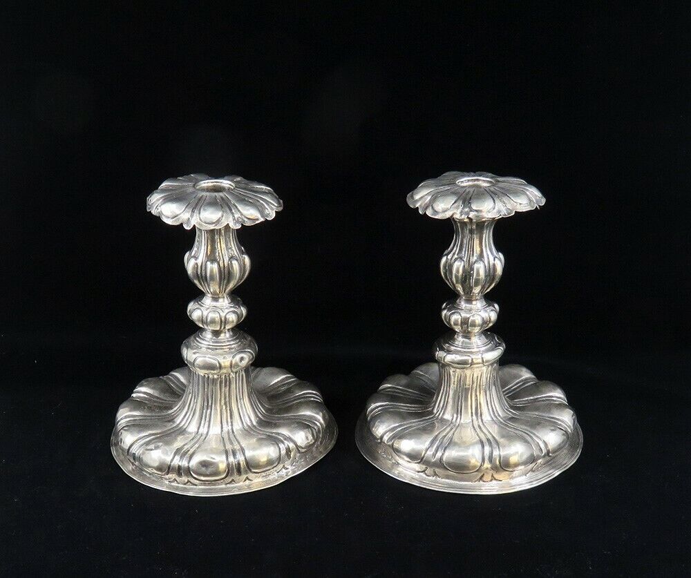 Must See Rare 1714 Papal Roman Silver Floriform Candlestick Holders