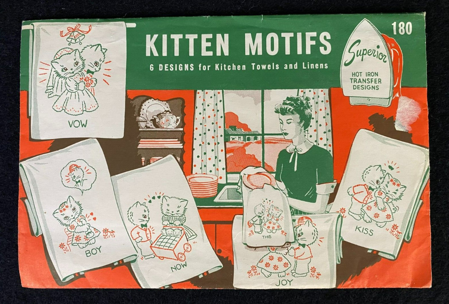 Vintage Superior Embroidery Hot Iron Transfers #180 Kitten Motifs Uncut 1950s