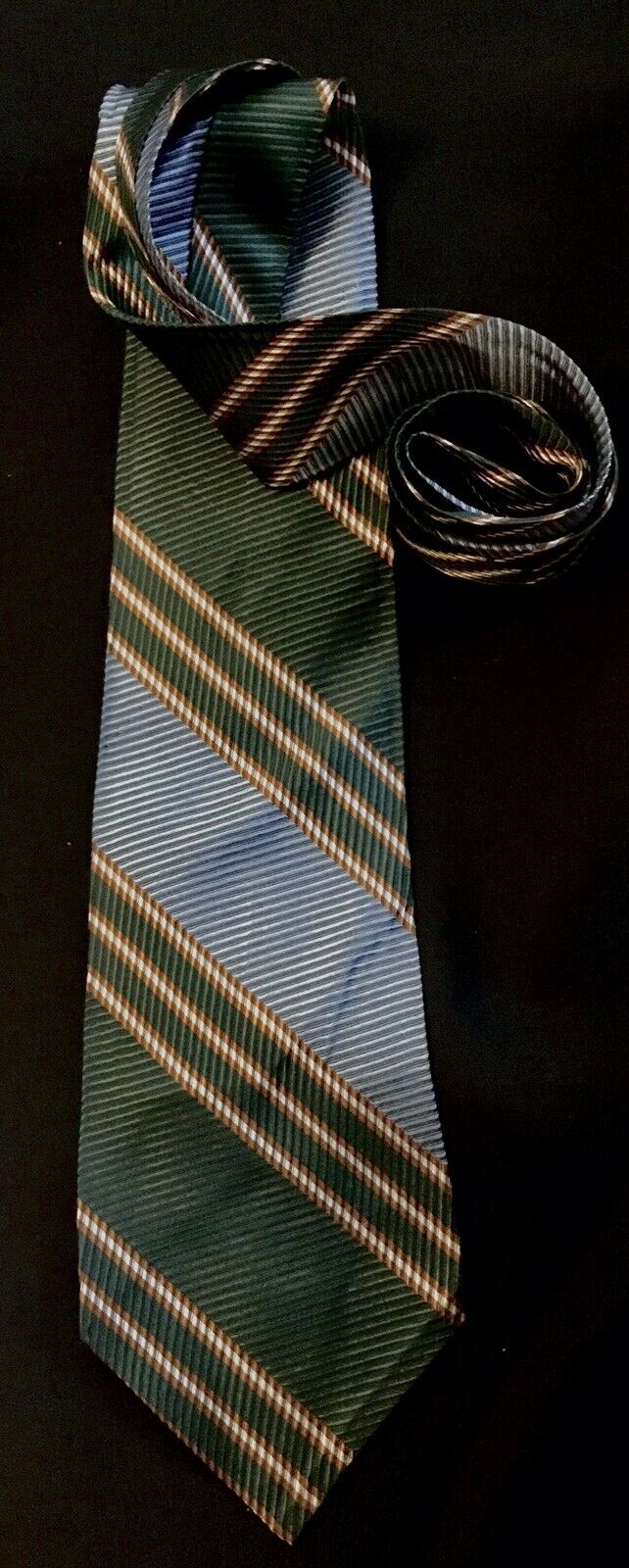 Vtg 30’s/40’s Swing Tie 3¾” Wide Green,blue, Gold Stripes Acetate/rayon Blend