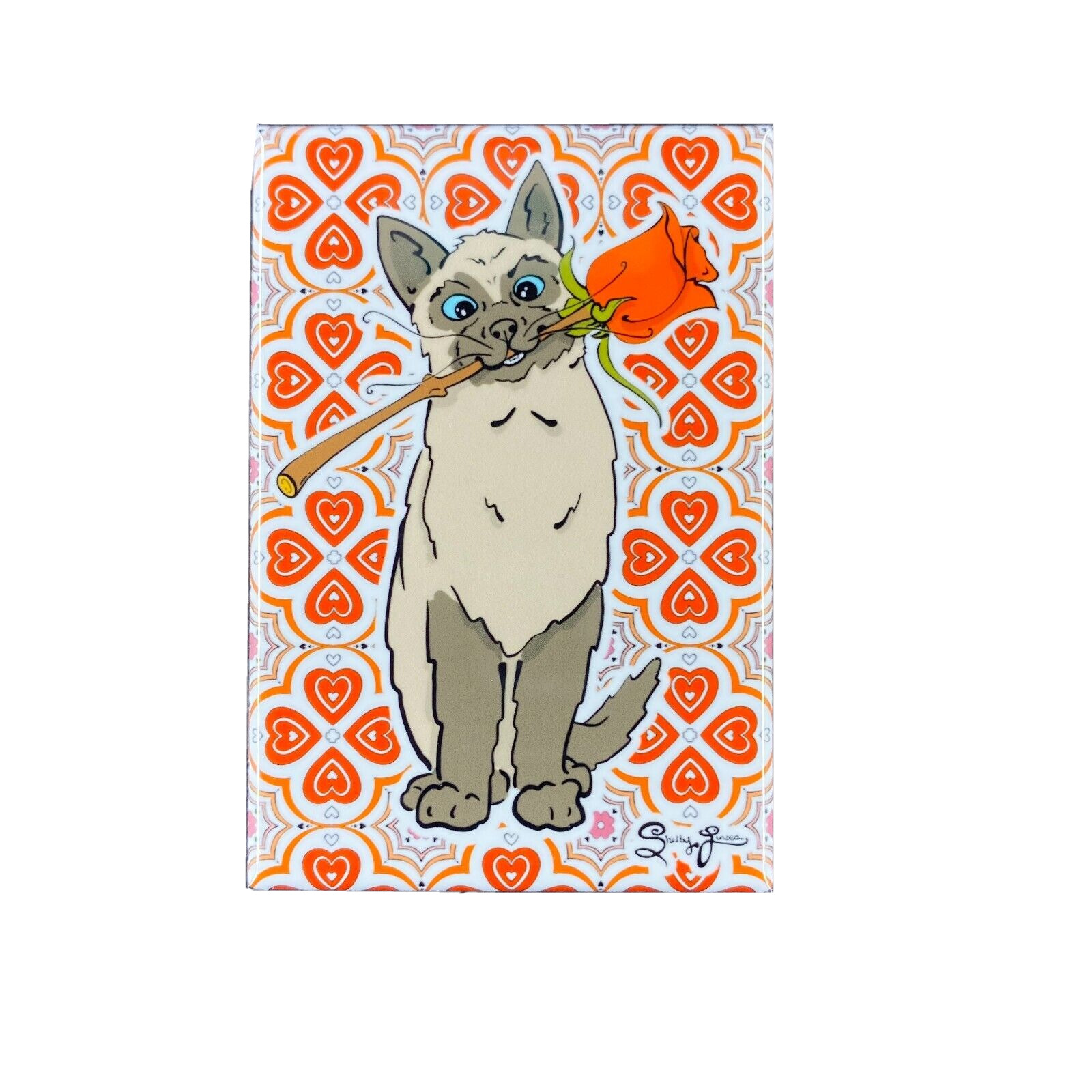 Seal Siamese Cat Rose Magnet Handmade Valentine Day Gift Retro Holiday Art Decor