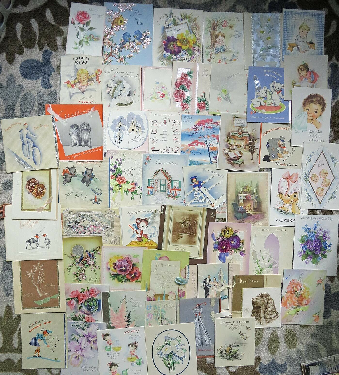 Lot Of 52 Vintage Greeting Cards- 1940-50's- Dogs- Bly Art-get Well-art Deco