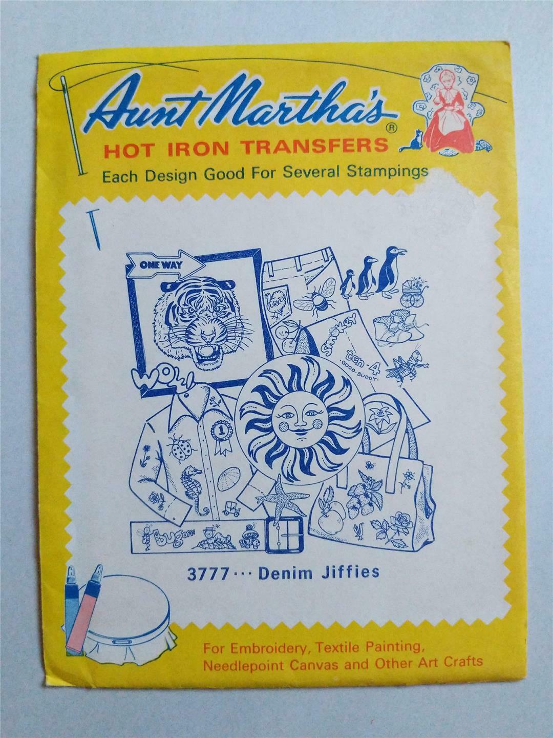 Aunt Martha's Hot Iron Transfers Denim Jiffies 3777 Embroidery Needlepoint Paint