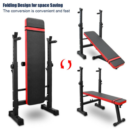 Bench Press Barbell Rack Adjustable Weight Folding Squat Fitness Gym Training