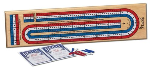 Bicycle 1007289 3-track Color Coded Wooden Cribbage Board Game