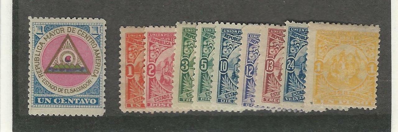 Salvador, Postage Stamp, #175, 177-183, 185, 188 Mint Hinged, 1897-98