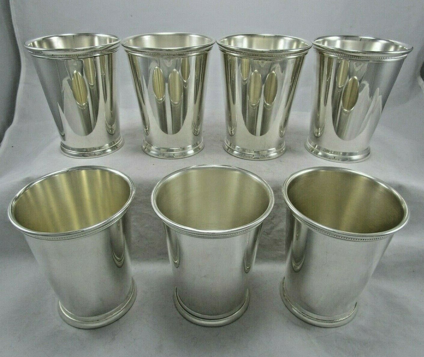 Set Of 7 Vintage Webster Wilcox Is Silver Plate Mint Julep Cups Beaded Edge #425